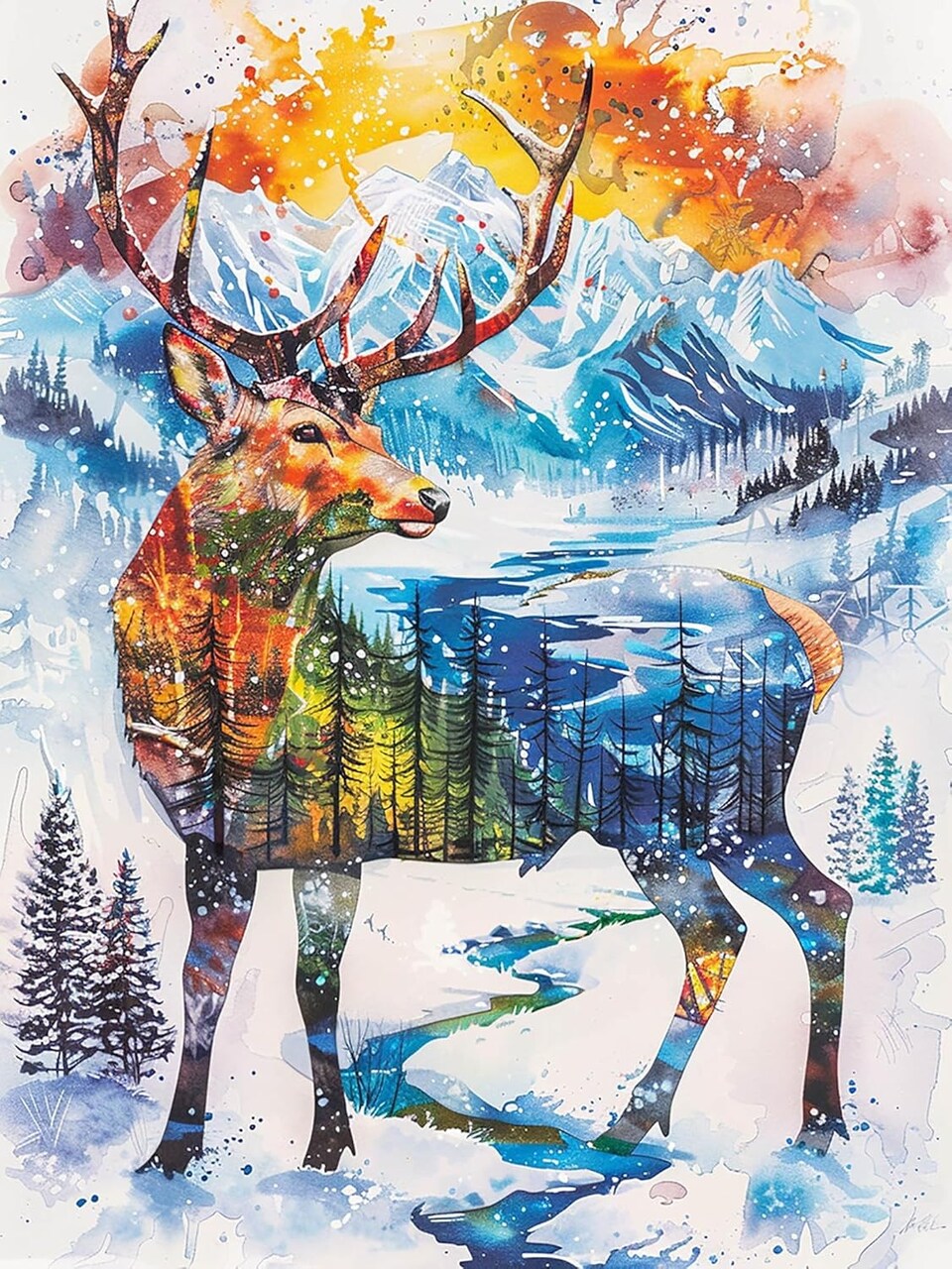 Christmas Paint by Numbers Kit for Adults, Deer Acrylic Oil Paint by Numbers Kits for Adults Beginner Canvas with Paintwork Art Crafts for Home Decor 16x20 inch k3